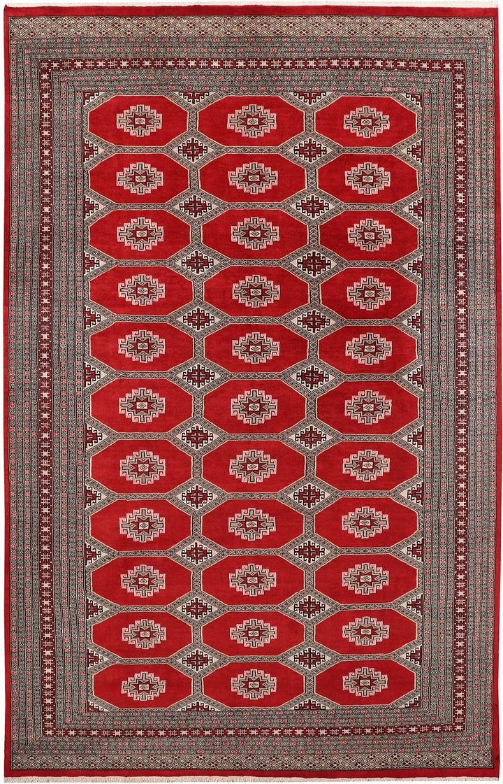 Firebrick Red Pakistani Jaldar Rug 6' 5" x 10' 1" Hand-Knotted | No. QA62855