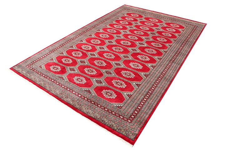Firebrick Red Pakistani Jaldar Rug 6' 5" x 10' 1" Hand-Knotted | No. QA62855