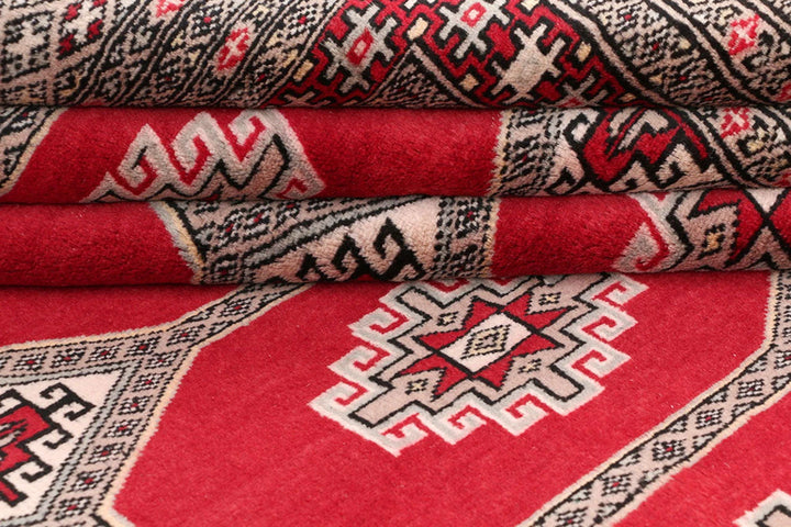 Firebrick Red Pakistani Jaldar Rug 6' 5" x 10' 1" Hand-Knotted | No. QA62855