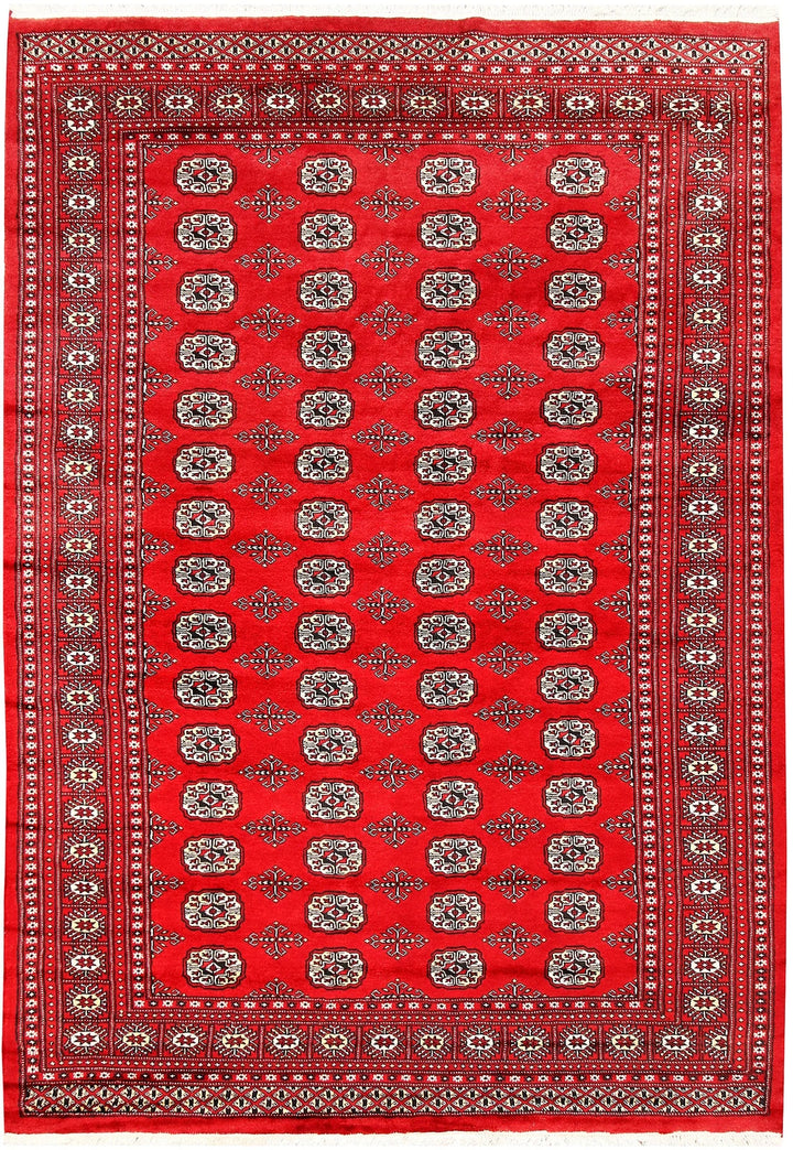 Red Bokhara Rug 6' 2" x 8' 10" Hand-Knotted | No. QA62859
