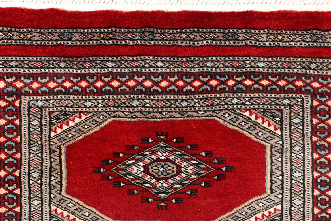 Red Pakistani Jaldar Rug 2' 5" x 9' 5" Hand-Knotted | No. QA62923