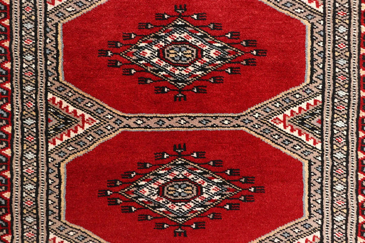 Red Pakistani Jaldar Rug 2' 5" x 9' 5" Hand-Knotted | No. QA62923