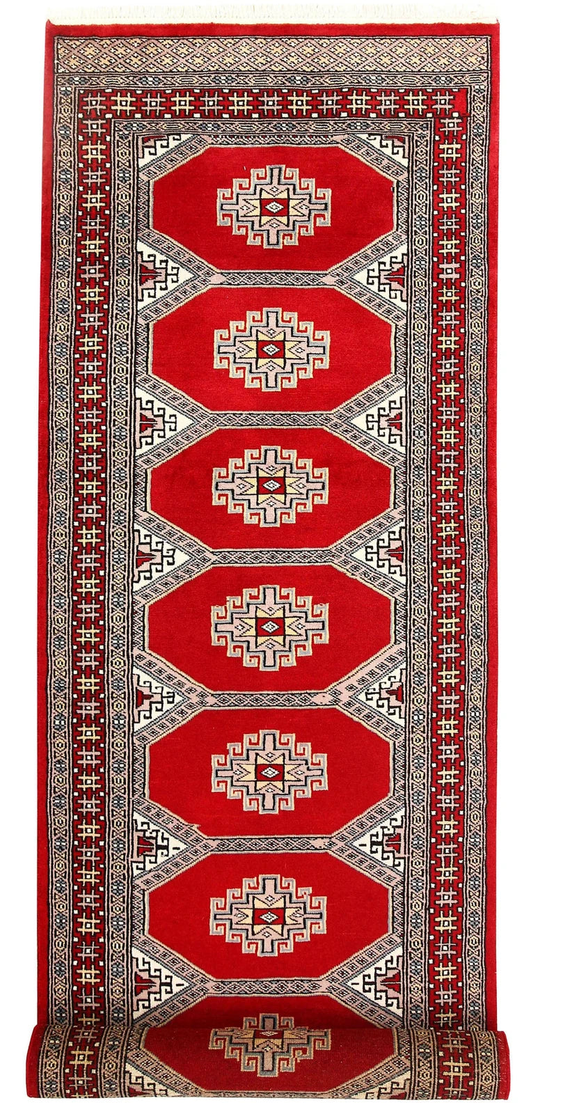 Firebrick Red Pakistani Jaldar Rug 2' 6" x 9' 9" Hand-Knotted | No. QA63092