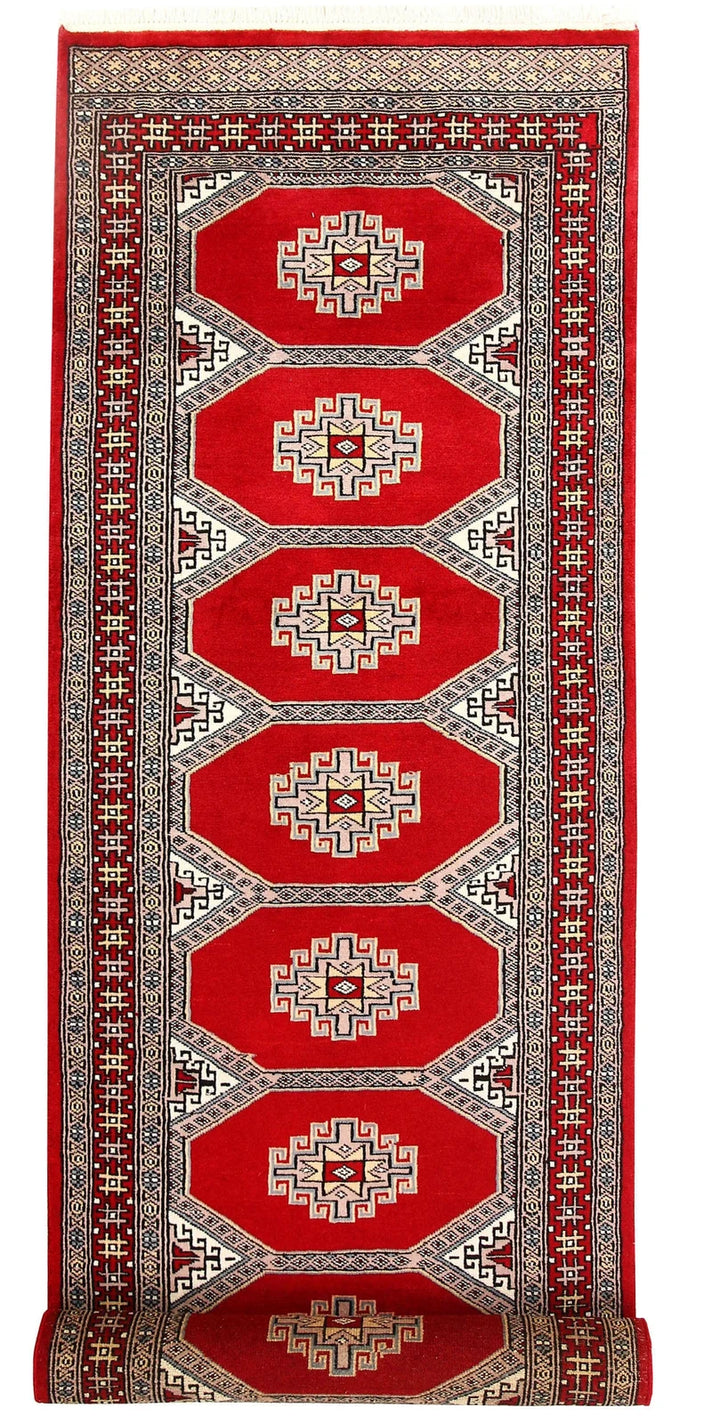 Firebrick Red Pakistani Jaldar Rug 2' 6" x 9' 9" Hand-Knotted | No. QA63092