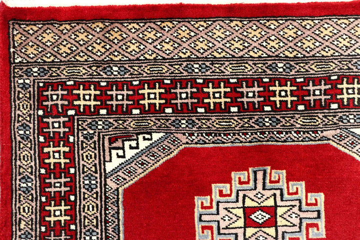 Firebrick Red Pakistani Jaldar Rug 2' 6" x 9' 9" Hand-Knotted | No. QA63092