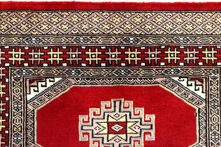 Firebrick Red Pakistani Jaldar Rug 2' 6" x 9' 9" Hand-Knotted | No. QA63092