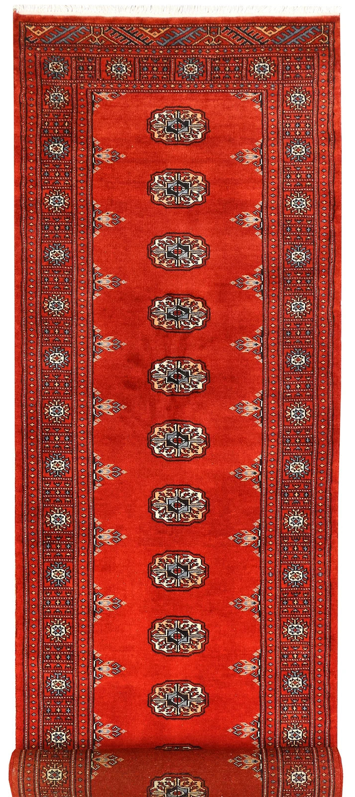 Firebrick Pakistani Bokhara Runner 2' 7" x 9' 3" Hand-Knotted | No. QA63228
