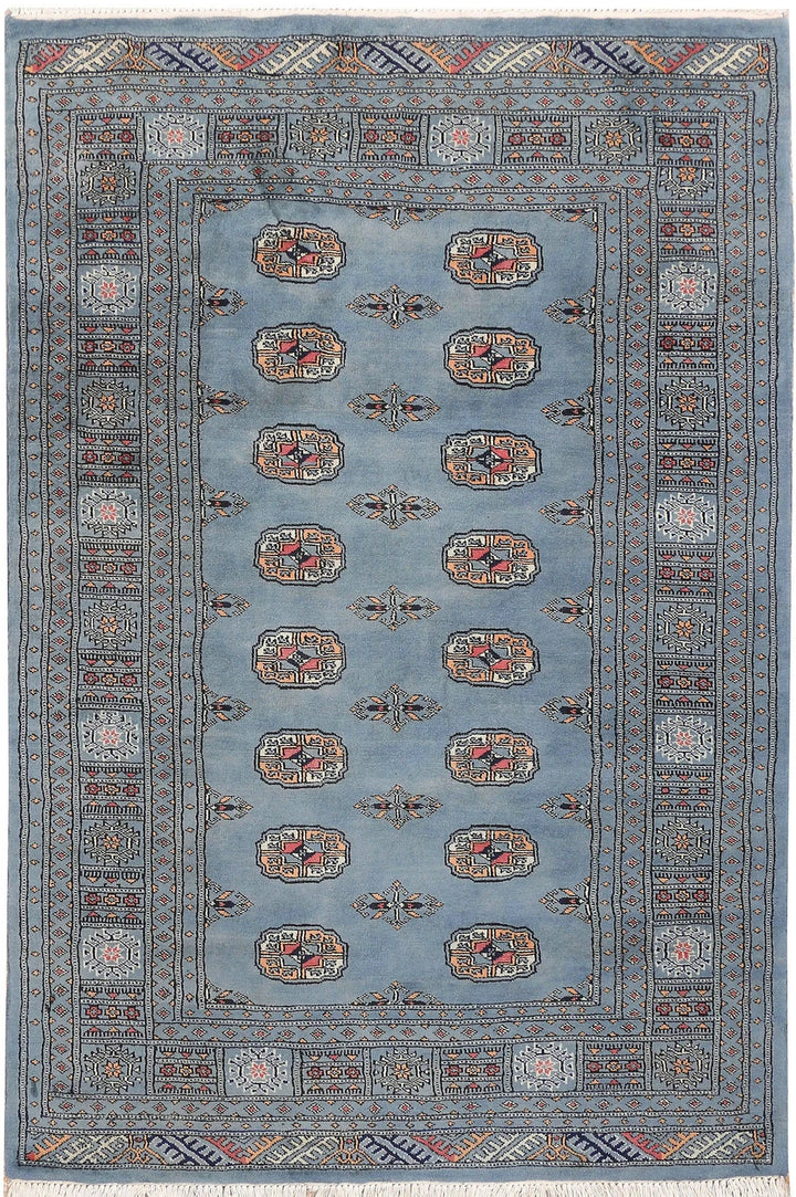 Light Slate Grey Pakistani Bokhara Rug 4' x 6' Hand-Knotted | No. QA63289