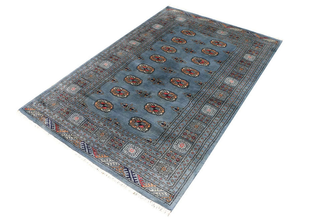 Light Slate Grey Pakistani Bokhara Rug 4' x 6' Hand-Knotted | No. QA63289