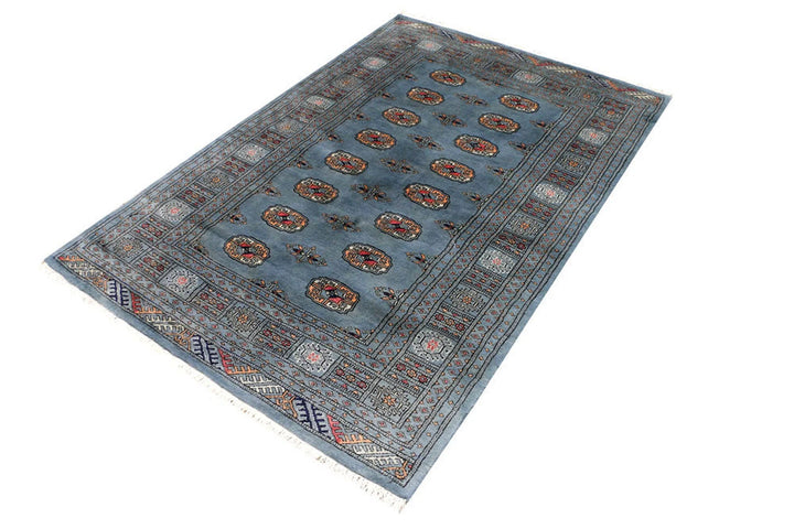 Light Slate Grey Pakistani Bokhara Rug 4' x 6' Hand-Knotted | No. QA63289