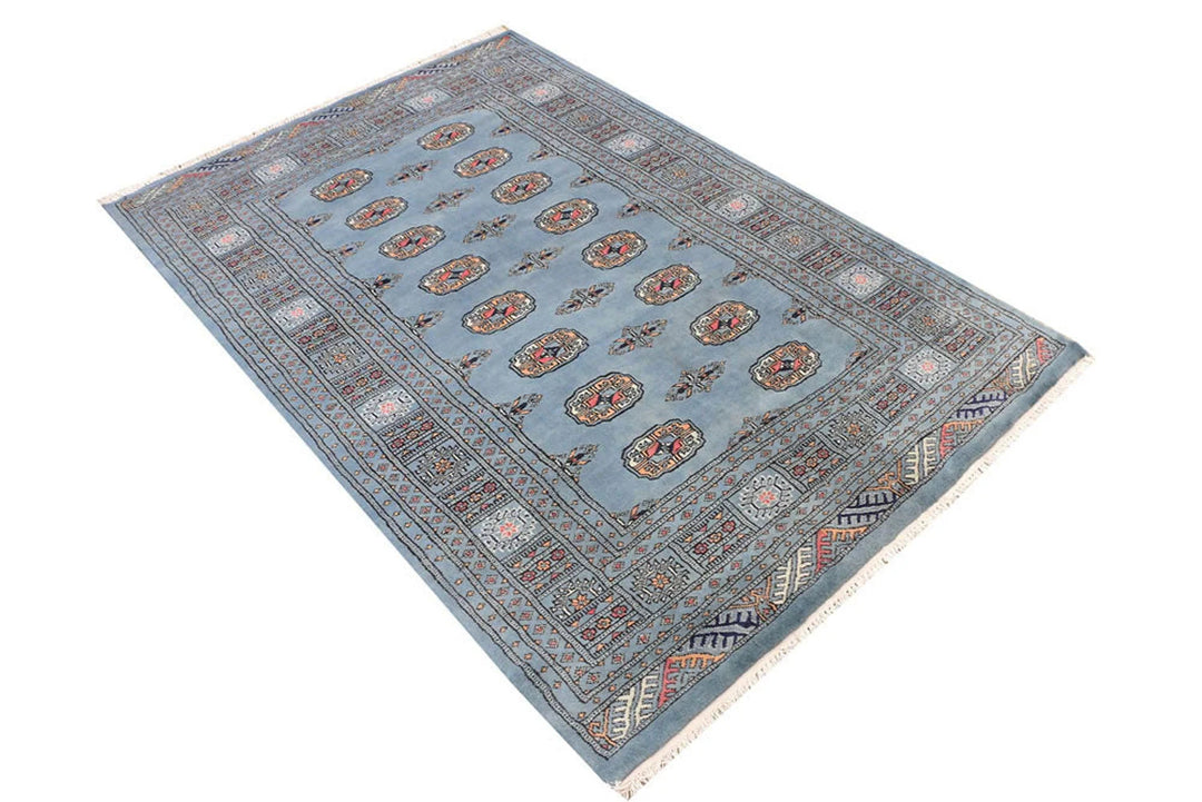 Light Slate Grey Pakistani Bokhara Rug 4' x 6' Hand-Knotted | No. QA63289