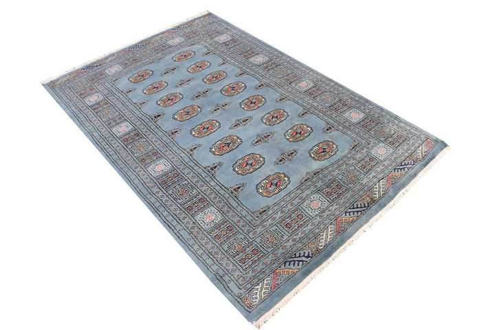 Light Slate Grey Pakistani Bokhara Rug 4' x 6' Hand-Knotted | No. QA63289