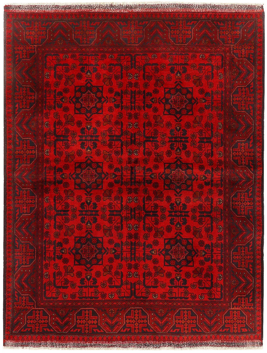 Red Afghan Khal Mohammadi Rug 4' 11" x 6' 4" Hand-Knotted | No. QA63308