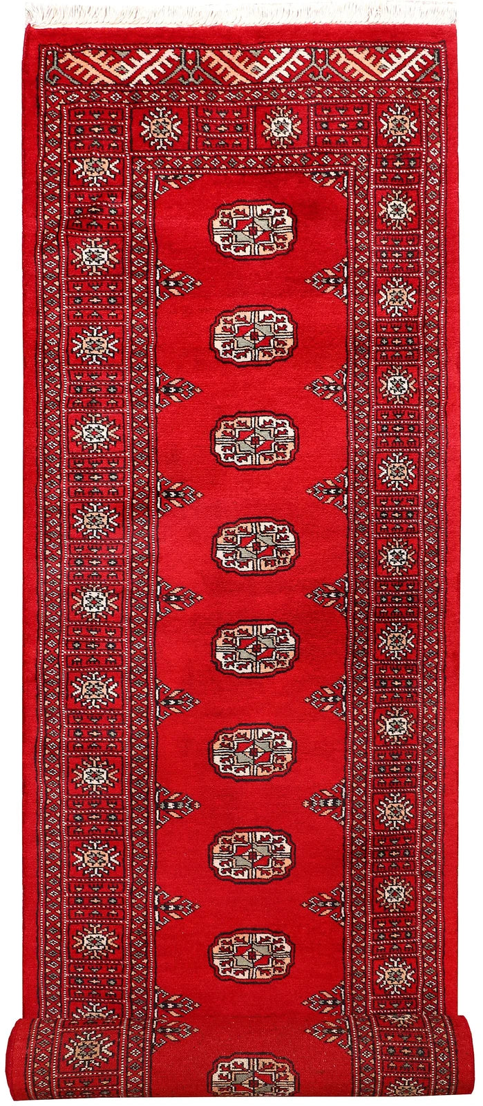 Red Pakistani Bokhara Rug 2' 6" x 10' Hand-Knotted | No. QA63344