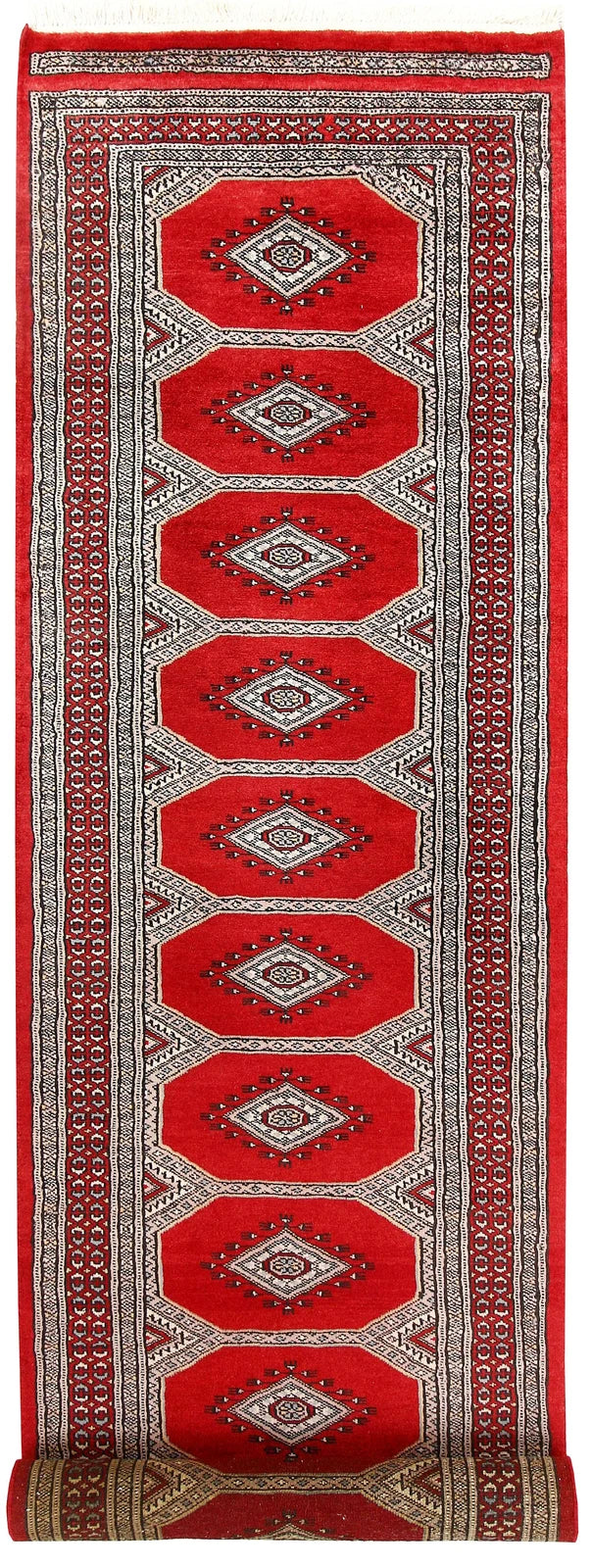 Red Pakistani Jaldar Rug 2' 4" x 9' 4" Hand-Knotted | No. QA63357