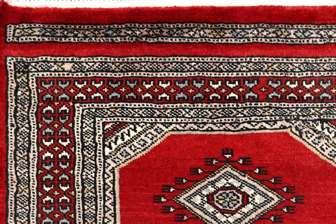 Red Pakistani Jaldar Rug 2' 4" x 9' 4" Hand-Knotted | No. QA63357