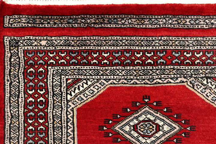 Red Pakistani Jaldar Rug 2' 4" x 9' 4" Hand-Knotted | No. QA63357
