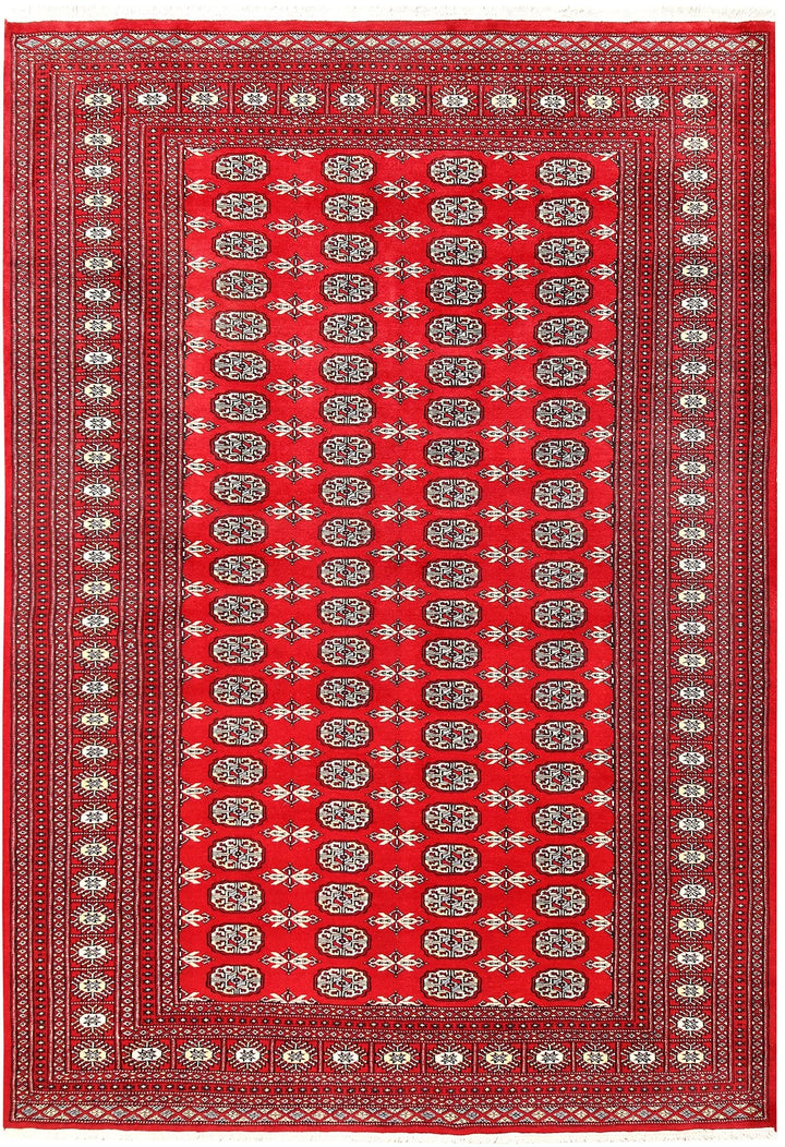 Red Pakistani Bokhara Rug 6' 3" x 9' Hand-Knotted | No. QA63452
