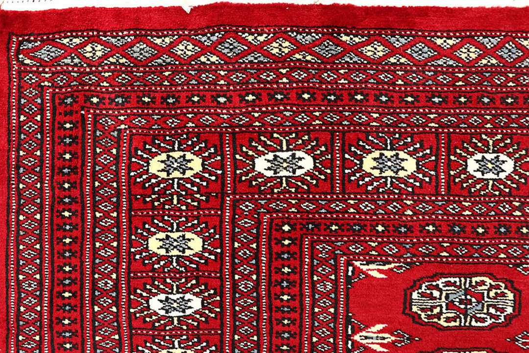 Red Pakistani Bokhara Rug 6' 3" x 9' Hand-Knotted | No. QA63452