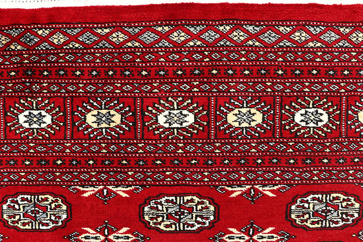 Red Pakistani Bokhara Rug 6' 3" x 9' Hand-Knotted | No. QA63452