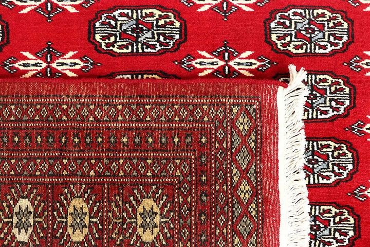 Red Pakistani Bokhara Rug 6' 3" x 9' Hand-Knotted | No. QA63452