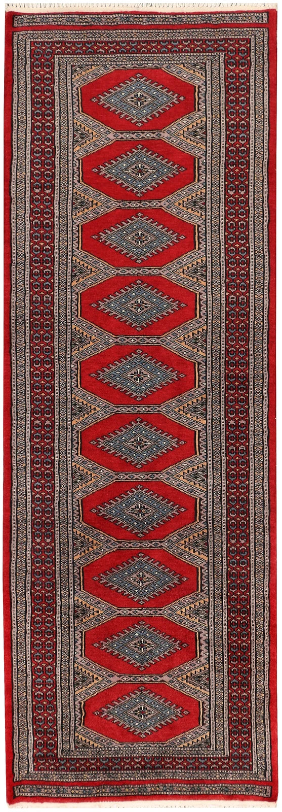 Firebrick Red Pakistani Jaldar Rug 2' 2" x 6' 1" Hand-Knotted | No. QA63673