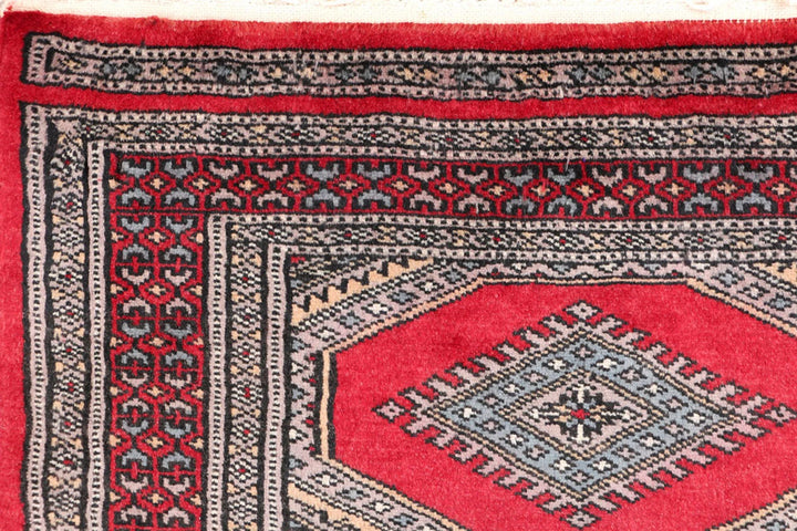 Firebrick Red Pakistani Jaldar Rug 2' 2" x 6' 1" Hand-Knotted | No. QA63673