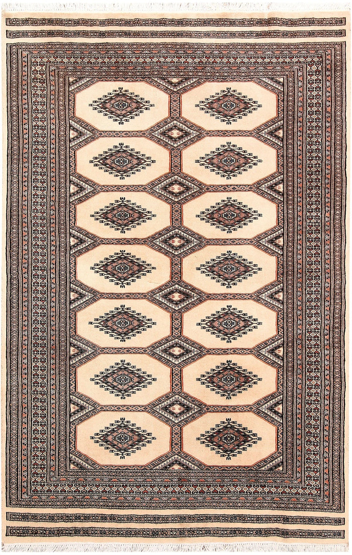 Brown Pakistani Jaldar Rug 4' 3" x 6' 6" Hand-Knotted | No. QA63721