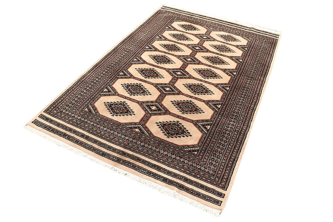 Brown Pakistani Jaldar Rug 4' 3" x 6' 6" Hand-Knotted | No. QA63721