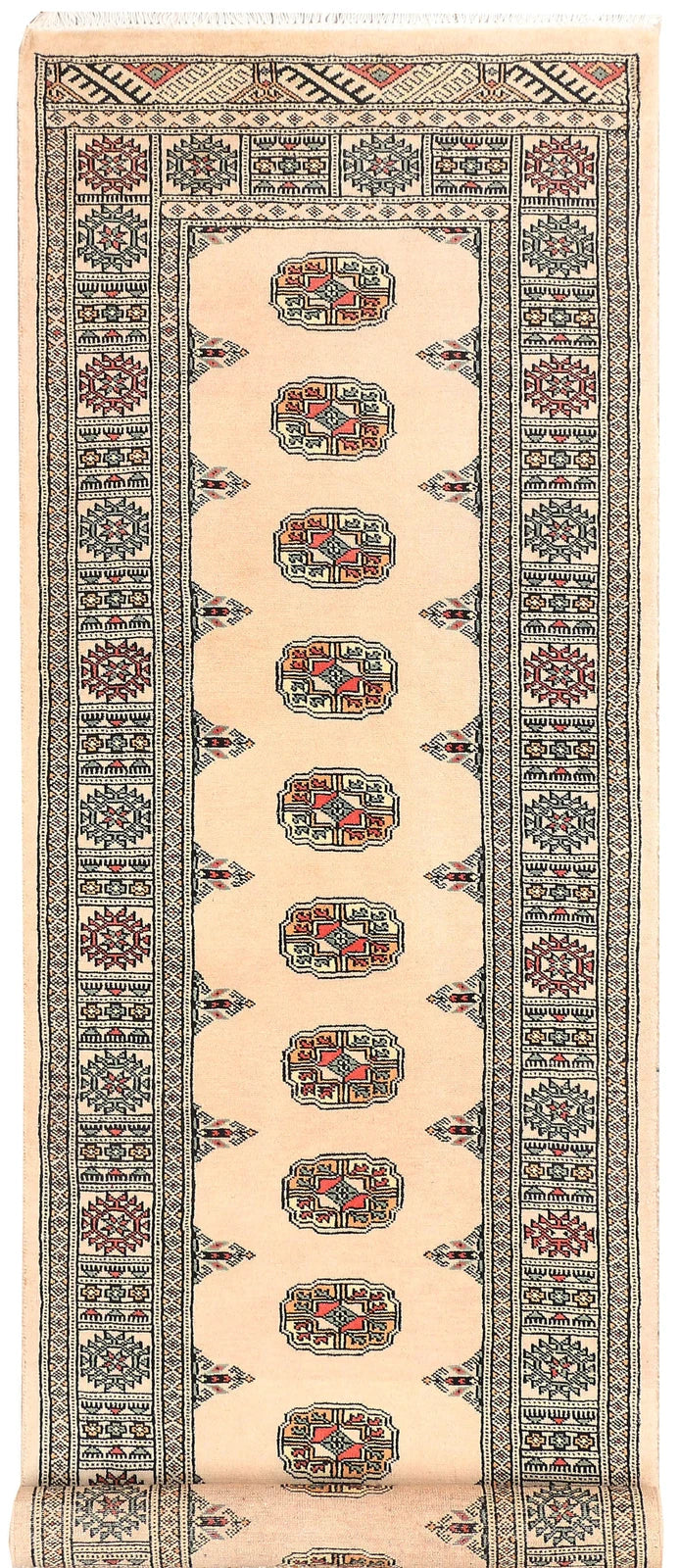 White Afghan Bokhara Rug 2' 6" x 8' 8" Hand-Knotted | No. QA63788