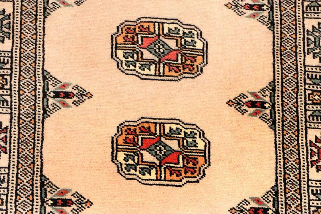 White Afghan Bokhara Rug 2' 6" x 8' 8" Hand-Knotted | No. QA63788