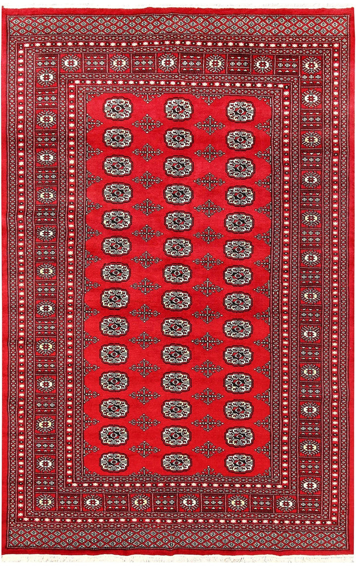 Red Bokhara Rug 5' 7" x 8' 9" Hand-Knotted | No. QA63921