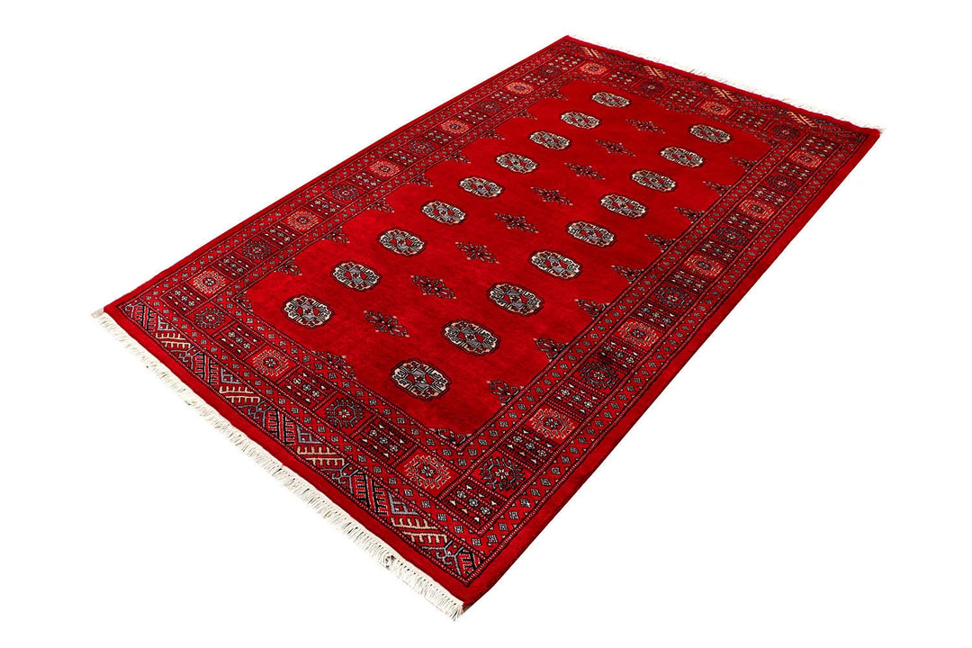 Red Pakistani Bokhara Rug 4' 2" x 6' 8" Hand-Knotted | No. QA63971