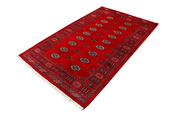 Red Pakistani Bokhara Rug 4' 2" x 6' 8" Hand-Knotted | No. QA63971