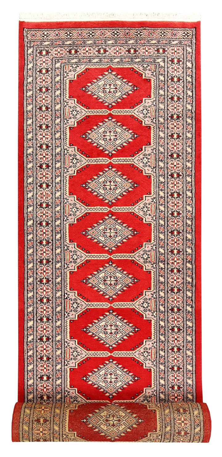 Red Pakistani Bokhara Rug 2' 7" x 13' 1" Hand-Knotted | No. QA64072