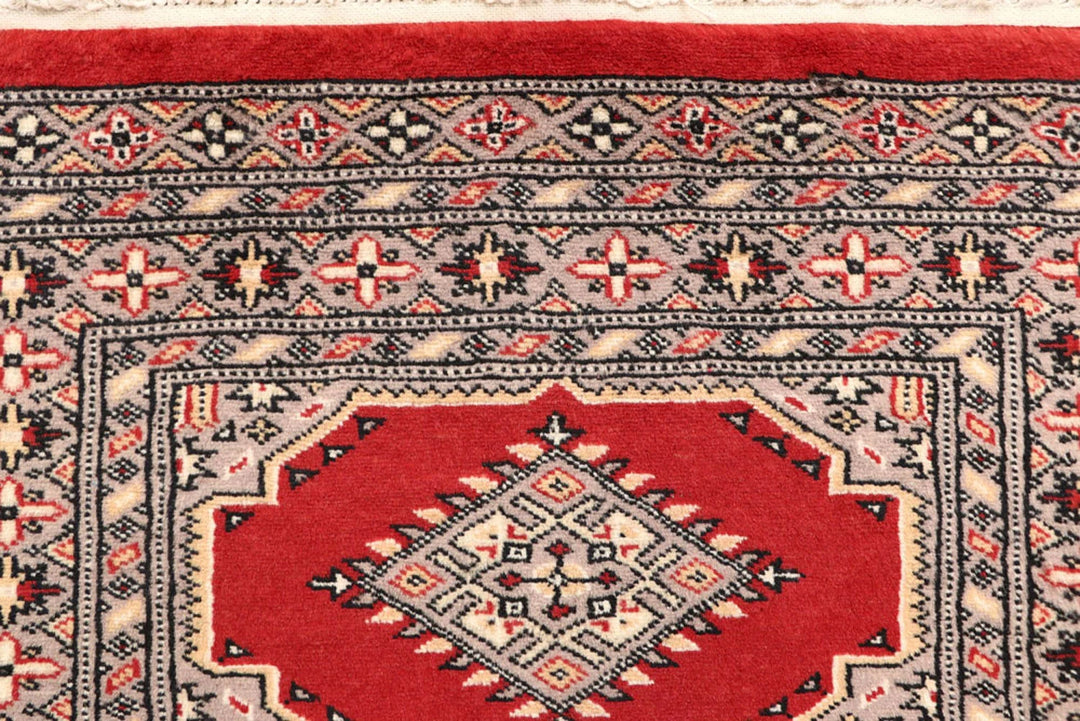 Red Pakistani Bokhara Rug 2' 7" x 13' 1" Hand-Knotted | No. QA64072