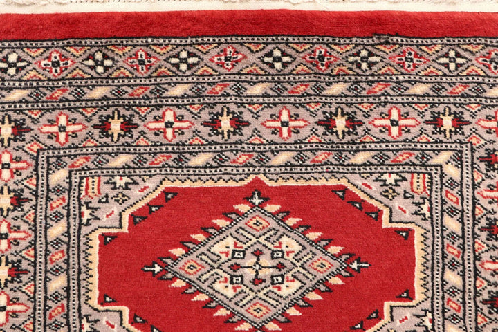 Red Pakistani Bokhara Rug 2' 7" x 13' 1" Hand-Knotted | No. QA64072