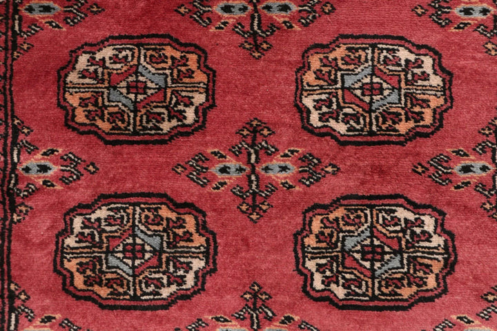 Red Bokhara Rug 2' 7" x 13' 10" Hand-Knotted | No. QA64174