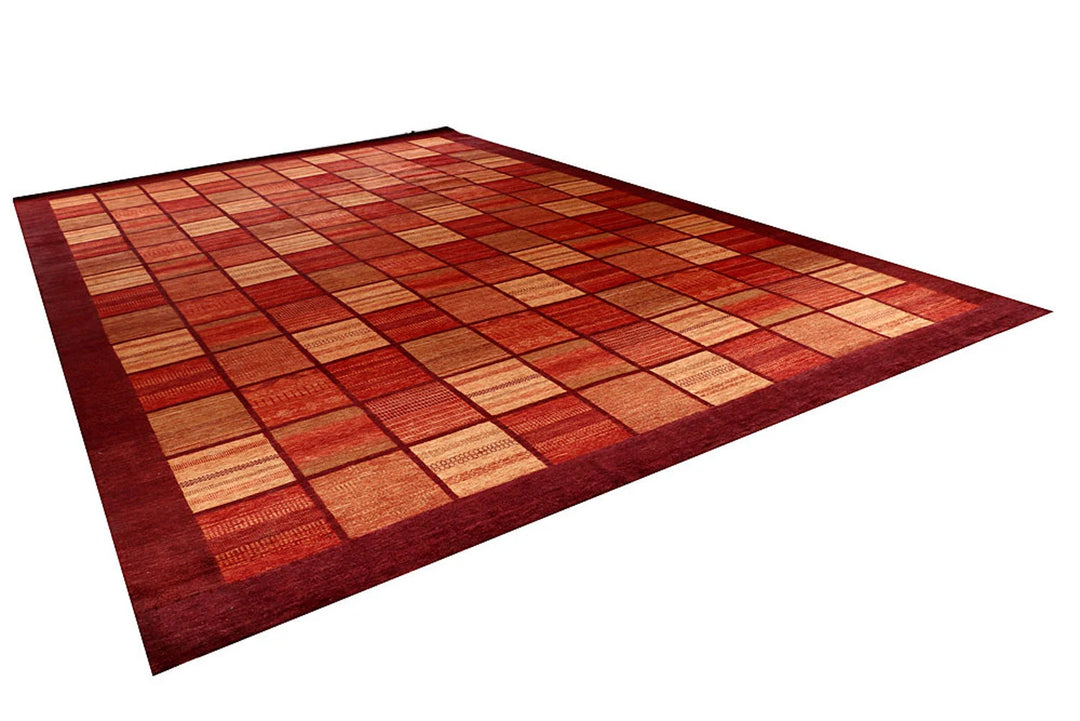 Dark Red Pakistani Gabbeh Rug 12' 5" x 18' 5" Hand-Knotted | No. QA64196
