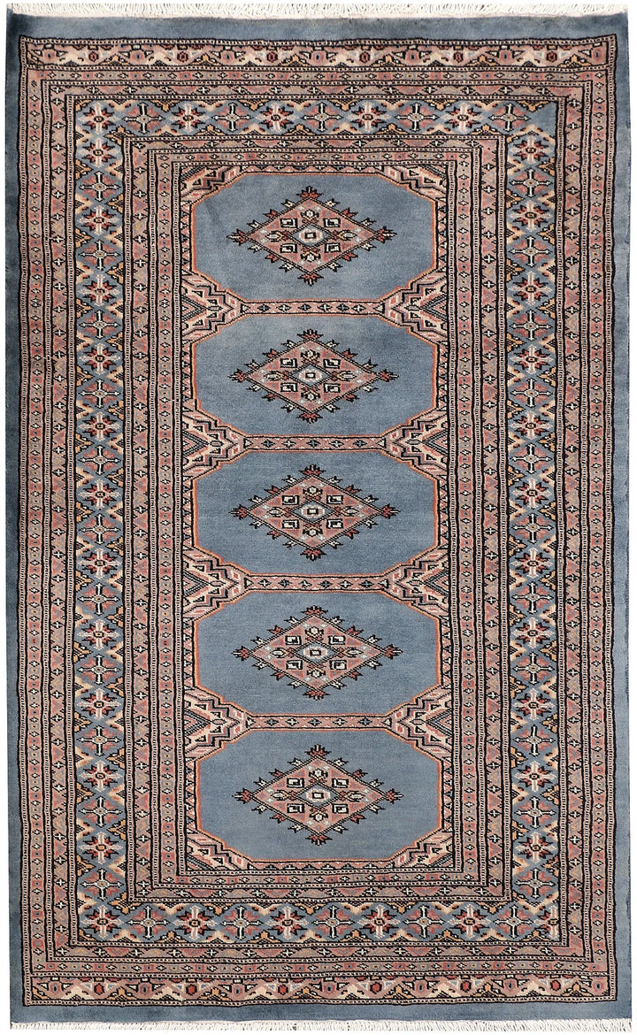 Light Slate Grey Pakistani Jaldar Rug 3' 2" x 5' Hand-Knotted | No. QA64276
