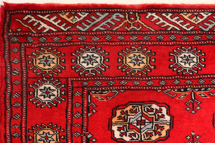 Dark Red Bokhara Rug 3' x 6' Hand-Knotted | No. QA64318