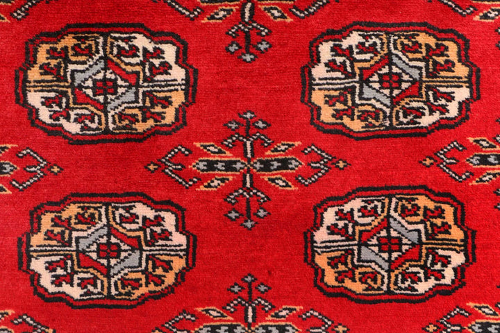Dark Red Bokhara Rug 3' x 6' Hand-Knotted | No. QA64318