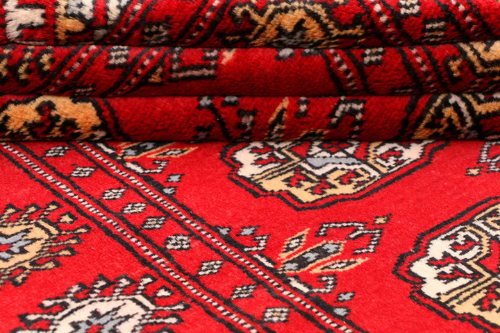 Dark Red Bokhara Rug 3' x 6' Hand-Knotted | No. QA64318