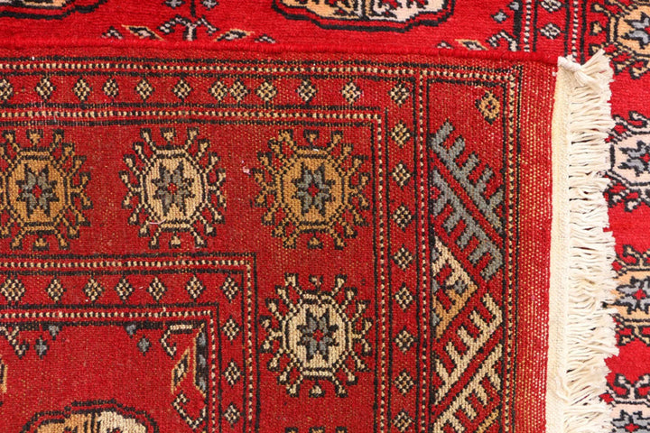 Dark Red Bokhara Rug 3' x 6' Hand-Knotted | No. QA64318