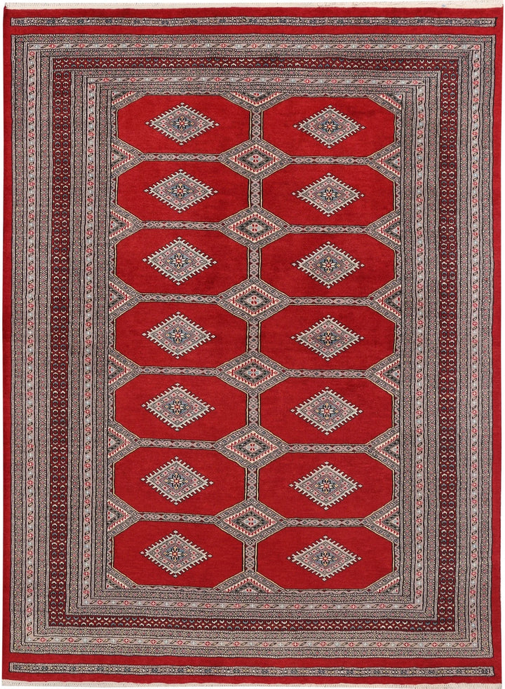Red Pakistani Jaldar Rug 5' 6" x 7' 7" Hand-Knotted | No. QA64422