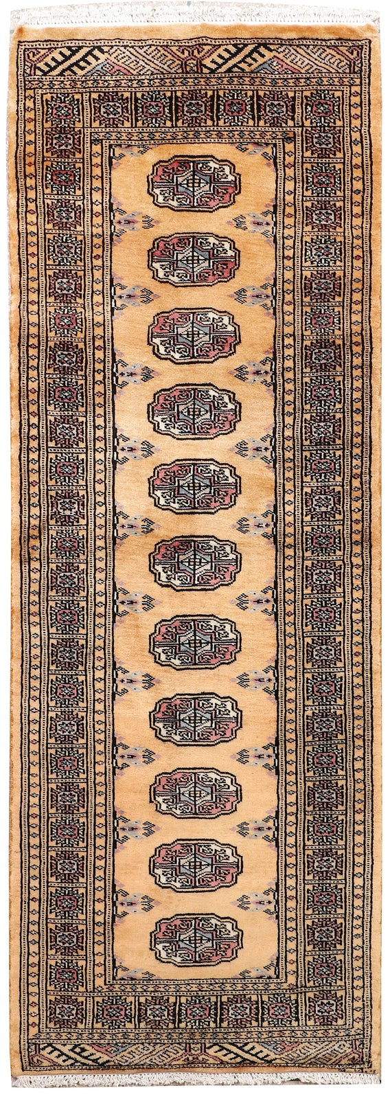 Navajo White Pakistani Bokhara Rug 2' 1" x 6' Hand-Knotted | No. QA64543