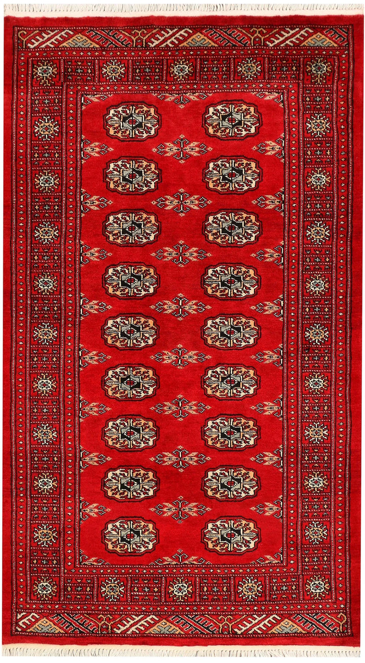 Red Pakistani Bokhara Rug 3' 3" x 5' 7" Hand-Knotted | No. QA64546