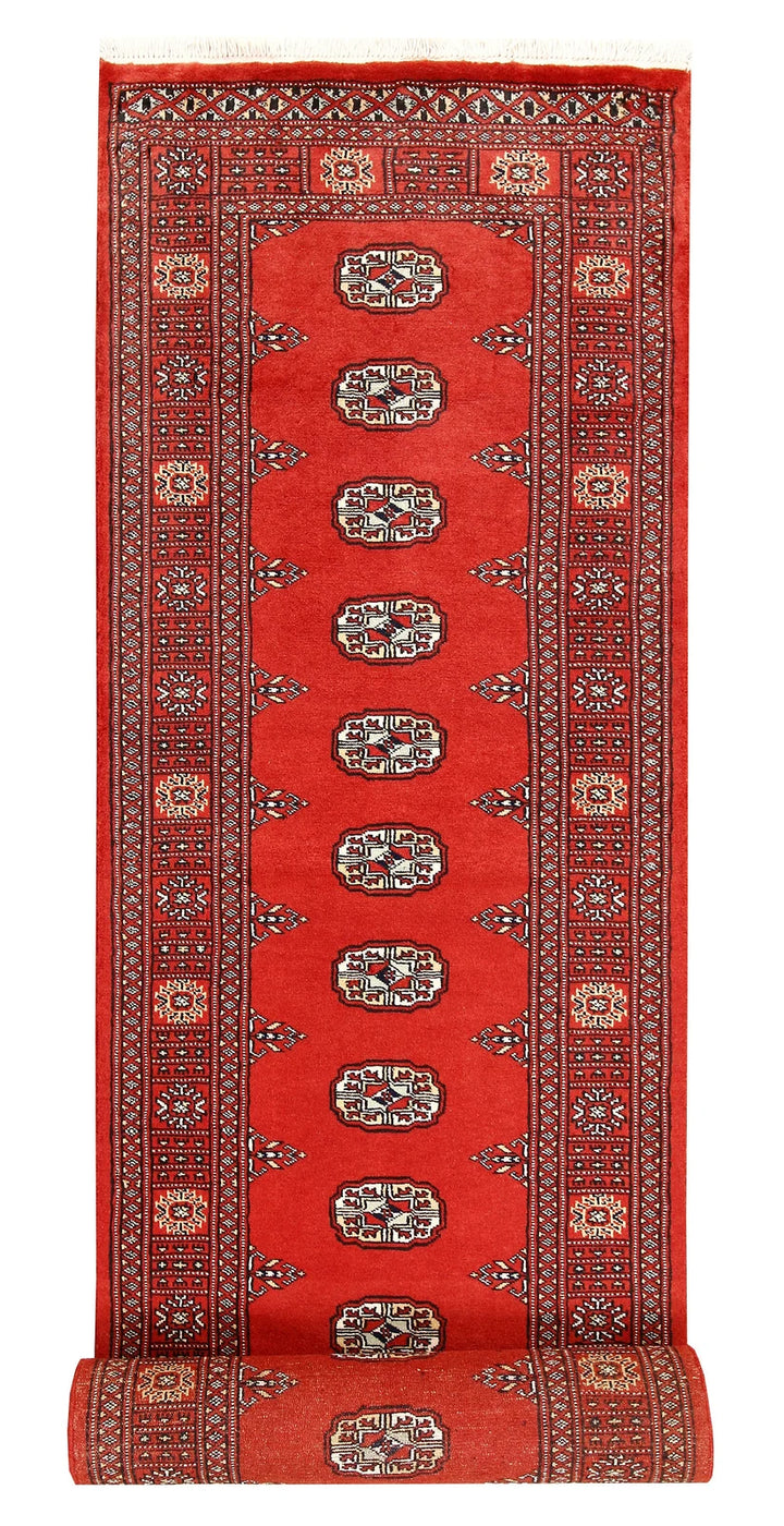 Tomato Pakistani Bokhara Rug 2' 7" x 14' 4" Hand-Knotted | No. QA64568