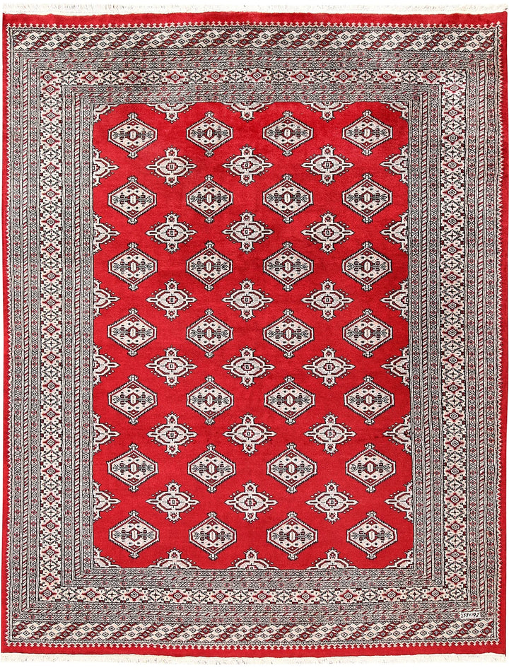 Firebrick Red Pakistani Jaldar Rug 6' 6" x 8' 6" Hand-Knotted | No. QA64844