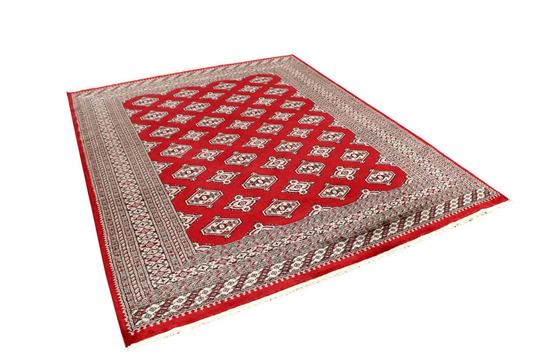 Firebrick Red Pakistani Jaldar Rug 6' 6" x 8' 6" Hand-Knotted | No. QA64844